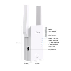 TP-Link RE765X AX3000 WiFi 6 Range Extender w/Smart Plug Integrated Passthrough | Dual-Band Wireless Repeater w/Ethernet Port | Up to 2400 Sq. Ft., 64 Devices | EasyMesh Compatible | App Setup