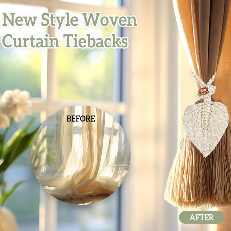 2-Pack Bohemian Cotton Leaf Curtain Tiebacks with Beaded Decoration –