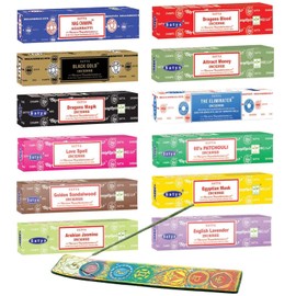 Nag Champa Satya Incense Variety 12 Pack With Holder | Hand-Rolled Bangalore (BNG) Sticks - 12 Boxes x 15 Grams Each (Variety Pack 6)