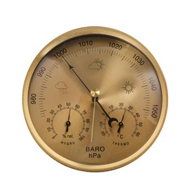 Dial Barometer Thermometer Hygrometer (Gold) Metal+ABS+Acrylic for Home, Wall Decor, Baby Room, Fishing 1 Piece
