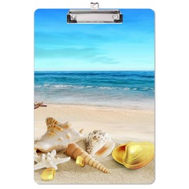 Yecitona Plastic Clipboards, Cute Pattern Clipboard with Low Profile Metal Clip, Standard A4 Writingboard Size 9"x12.3" for Teacher, Student, Lawyer and Nurse - Golden Shell