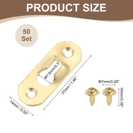 sourcing map 50Pcs Keyhole Picture Frame Hangers, 37x14mm Heavy Duty Metal Keyhole Hangers Plates Metal Hanging Brackets with Screws for Mirrors, Pictures, and Photo Frames, Gold