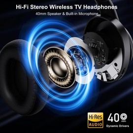 Queemie Wireless ANC TV Headphones for Seniors - Active Noise Cancelling, Foldable Bluetooth 5.3 Over-Ear TV Headset with 5-in-1 Transmitter (Optical/Coaxial/USB/RCA/AUX), Hi-Fi Sound, 35H Playtime