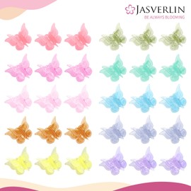 JASVERLIN JASVERLIN Butterfly Clips for Hair 50pcs, Cute Mini Small Hair Accessories for Kids Toddler Girls Women 90s Y2K Colorful Pastel Clip Claw, 10 Colors (Jelly)