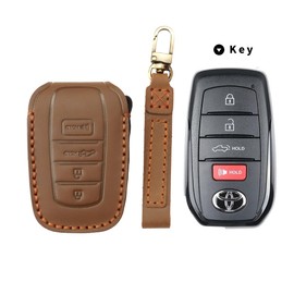 INTGET for 2022-2024 2025 Toyota Tundra Key Fob Cover, for 2023 2024 2025 Sequoia Key Fob Case, for Camry 2025 Leather Key Cover, for 2024 Grand Highlander, for 2024 Tacoma (Brown)