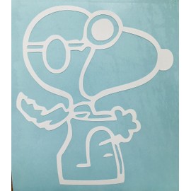 Snoophy Cartoon Dog Vinyl Decal Die Cut Sticker Car Truck Window Laptop Tumbler (5.5", White)