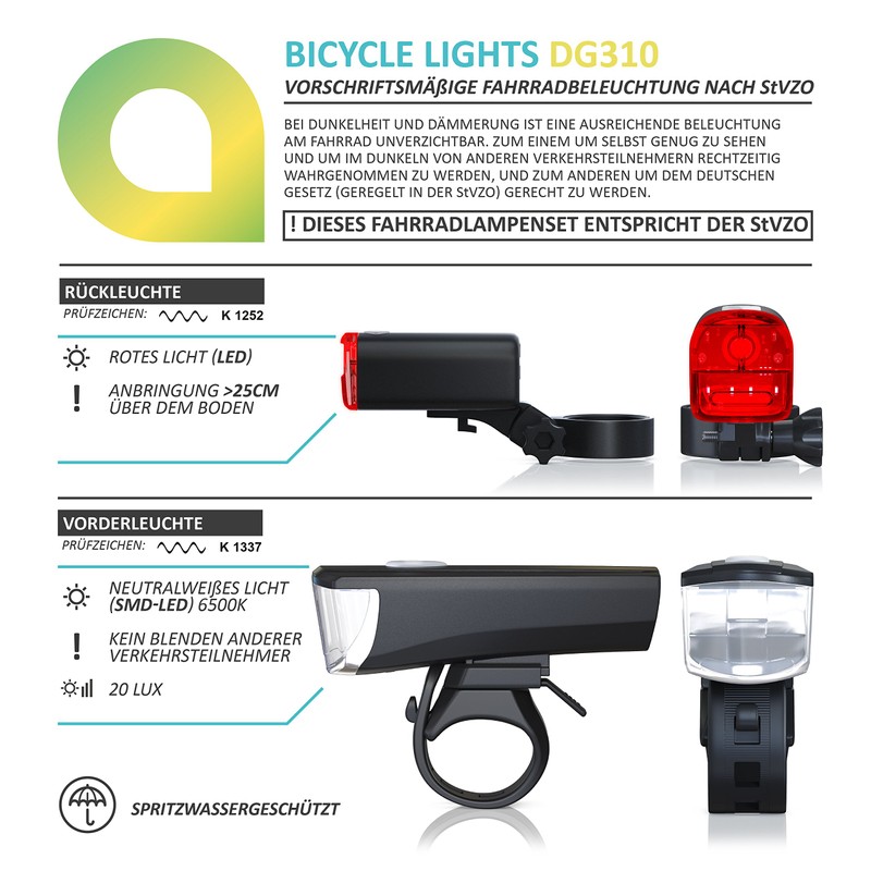 Aplic LED Bicycle Light Set | StVZO (German Road Traffic