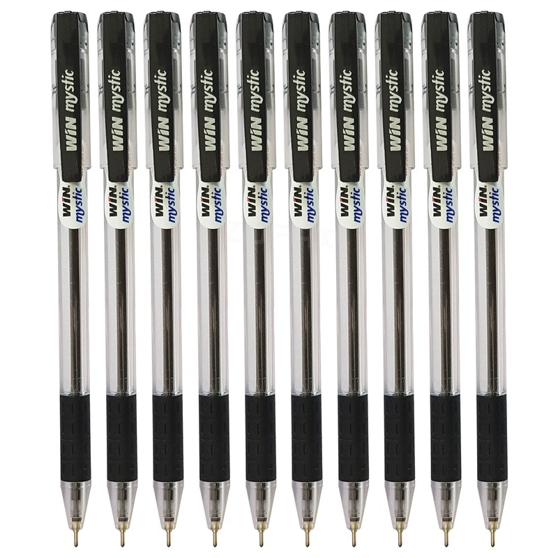 WIN 10 x 0.7mm Biro Tip Ball Pens Mystic BLACK