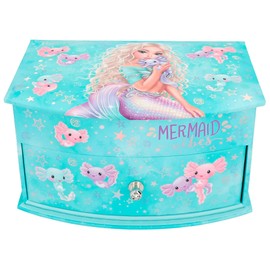 Depesche 12440 TopModel Mermaid – Piccolo portagioie in turchese con motivo a sirena, portagioie con specchio e coperchio ribaltabile