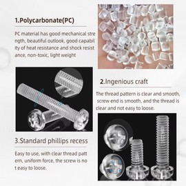 happinesspark PC (Polycarbonate) Acrylic Plastic Transparent Metric Phillips Pan Head Screws M3x10 60PCS