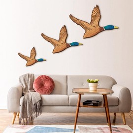 3 Size Mallard Duck Wall Art Wooden Ducks Wall Decor Rustic Flying Birds Wall Decor Carved Wood Wall Art for Home