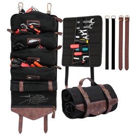 KEMIMOTO Roll Up Tool Bag Vintage Oil Waxed Canvas Heavy Duty Tool Bag Organizer Motorcycle UTV ATV Portable Detachable Pouches Wrench Organizer For Mens Women Dad Mother Fathers Day Birthday Gift