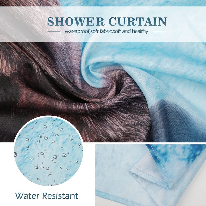 Aimego Funny Shower Curtains Shark Bear Shower Curtain Set with