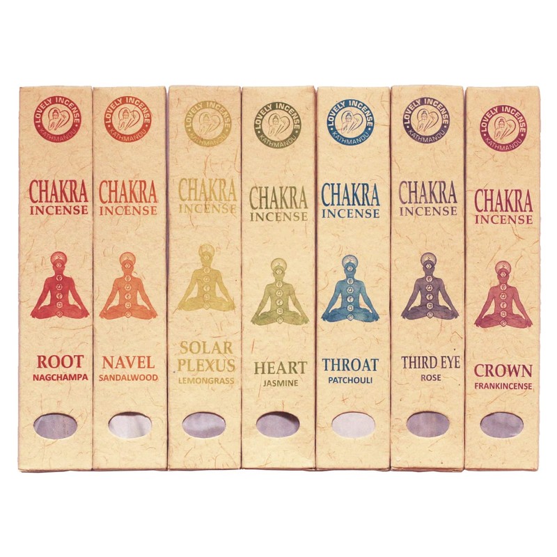 Chakra Incense Sticks, Set of 7 x 15 Pieces, Handmade