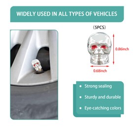 Dickno - Tapones de válvula de neumático estilo calavera con anillo de goma, cubierta de tapa de aire de ojos rojos, tapas de neumático de cobre antioxidante, cubiertas de vástago universales para automóviles, SUV, bicicletas, camiones (plateado)