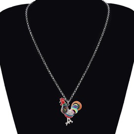 BONSNY Enamel Metal Farm Lover Chicken Rooster Necklace Pendant Fashion Jewelry For Women Gift (Multi)