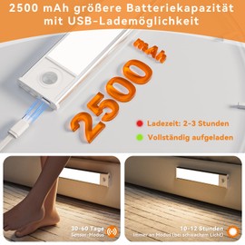 SKELO SKELO Schrankbeleuchtung LED mit Bewegungsmelder 20cm Unterschrank Beleuchtung, 3 Farben 6000K Ferndimmung und 2500mAh Unterbauleuchte Kabellose Lichtleiste USB Kche Treppe 2 Stcke