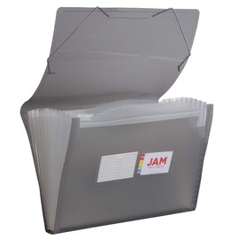 JAM PAPER Accordion Folders - 13 Pocket Plastic Expanding File - Legal Size - 10 x 15 - Smoke Grey - Sold Individually