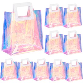 ISKYBOB 8PCS Holographic Gift Bags with Handle, Iridescent Handbag 8 x 7 x 4 inches Reusable PVC Party Favor Bags for Women Waterproof Goodie Bags for Wedding, Bachelorette Party, Birthday Party