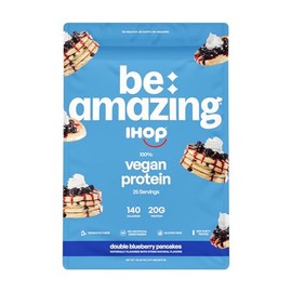 Be Amazing Vegan Protein Powder | 20g Plant-Based Protein with Prebiotics Fibers | Gluten Free Shake Mix | Low Carb Non-Dairy Smoothie | IHOP Double Blueberry, 25 Servings
