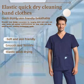 DEEYOTA - Conjunto de exfoliantes médicos para hombres, conjunto de exfoliantes para hombres, exfoliantes para hombres, blusa clásica con cuello en V y pantalones deportivos (índigo) (L)