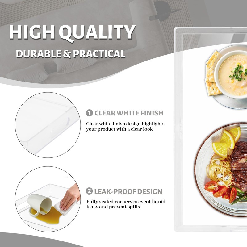 MAONAME Clear Serving Tray with Handles, Plastic Clear Tray, Rectangle