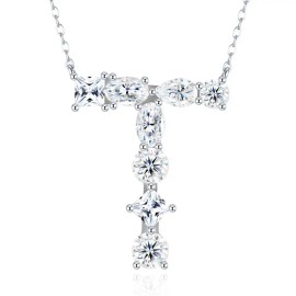 Pass Diamond Tester Letter Y Multi Cut VVS Moissanite Necklace 925 Silver Platinum Plated Elegant Fine Jewelry NecklaceColor: Silver, Length: 18inches, Design: T