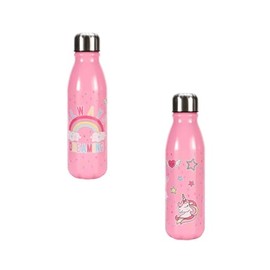 TDL Kids Childrens Unicorn Design Water Bottle, 600ml, Aluminium, Pink, Girls School Picnic Water Bottle