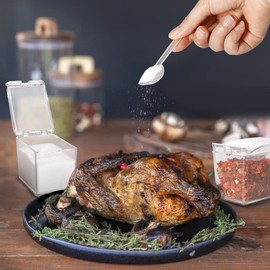 Storawo Clear Seasoning Box Set, 4 PCS Acrylic Seasoning Rack Seasoning Storage Container Condiment Jar Spice Box Spice Jar Spice Pot Spice Rack with Spoon & Lid & Tray for Salt Pepper Sugar