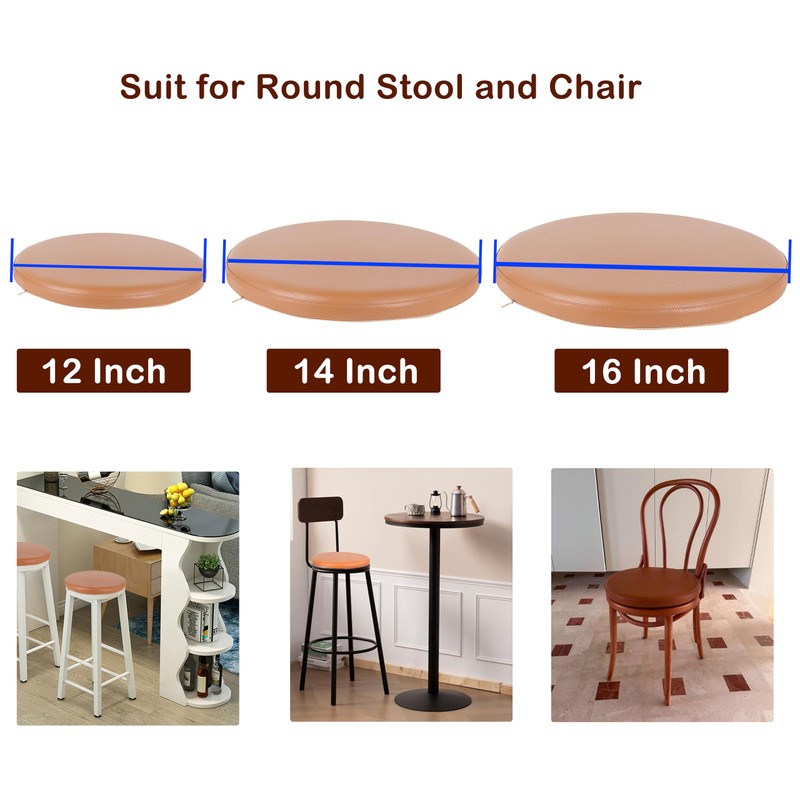 Sigmat PU Leather Round Chair Cushion Memory Foam Waterproof Round