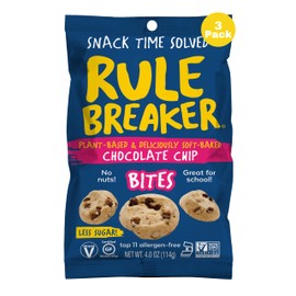Rule Breaker Snacks Vegan Gluten Free Cookies | Chocolate Chip Cookie Bites | Plant-Based, Dairy, Nut, Soy, Allergen Free, Kosher | Soft-Baked School Snacks for Kids and Adults (Pack of 3)
