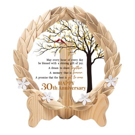 30th Anniversary Wedding Gifts Crystal Plate with Gold Leaf Wreath - 30 Years Anniversary Wedding Unique Gifts Ideas for Parents Couple - Cardinal Style