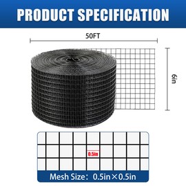 Moyios 6in*50FT Solar Panel Bird Mesh Black PVC Coated Steel Solar Panel Bird Guard Proofing Prevents Birds, Pigeons, and Critter Guard from Getting Under The Solar Panels