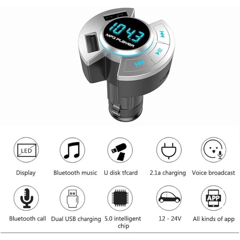 Kit Bluetooth FM Transmitter for Car, Bluetooth 5.0 Wireless Radio