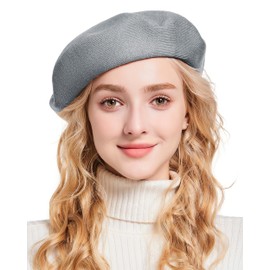 Umeepar Women French Beret Hat Reversible Double Layer Hat Solid Color (US, Alpha, One Size, Grey)