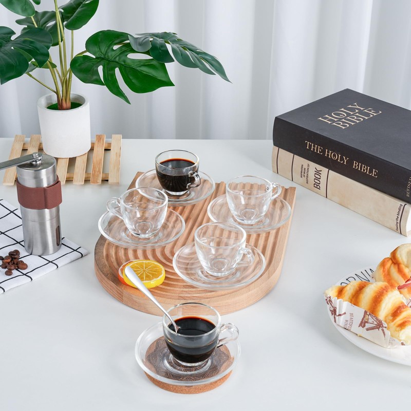 GURUDAR Glass Espresso Shot Cups with Saucers Set of 6,