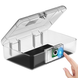 AICase Biometric Fingerprint Storage Box, Transparent Portable Jewelry Cash Safe Storage Box, Rechargeable Lock Box for Car Home Office Travel_Clear