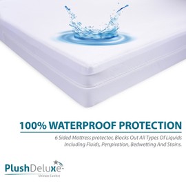 PlushDeluxe Premium Zippered Mattress Encasement, Waterproof, Bed Bug & Dust Mite Proof 6-Sided Protector Cover, Hypoallergenic Cotton Terry Surface (Fits 9-12 Inches H) Twin XL