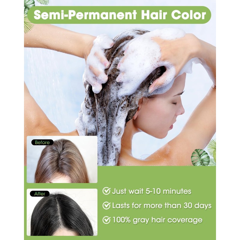 MQUPIN Hair Dye Shampoo Semi-Permanent, Black 10 count (Pack of