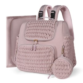 Geestock Diaper Bag Small Diaper Backpack, Stylish Quilted Baby Backpacks, Mini Maternity Bags, with Changing Pad, Pacifier Case & Stroller Straps, Parents Essentials Diaper Bag, Pink