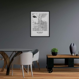 Nacnic Salt Lake City USA SINGLES OF THE UNITED STATES CITIES WITH SEAS AND RIVERS IN BLACK COLOUR A4 SIZE FRAMED