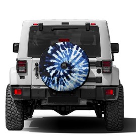 Delerain Spare Tire Cover with Backup Camera Hole Blue Tie Dyed Wheel Covers Waterproof Dust-Proof UV Sun Universal Fit for Jeep Trailer RV SUV Truck (17 Inch for Diameter 31"-33")