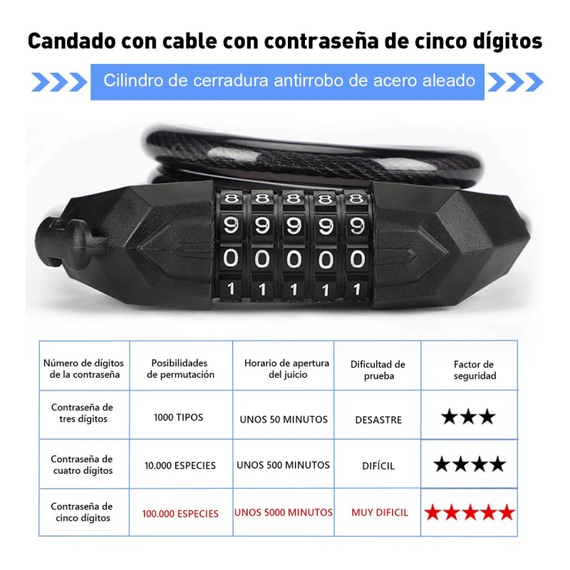 Candado Combinación Impermeable Para Bici/moto 1.5m Negro