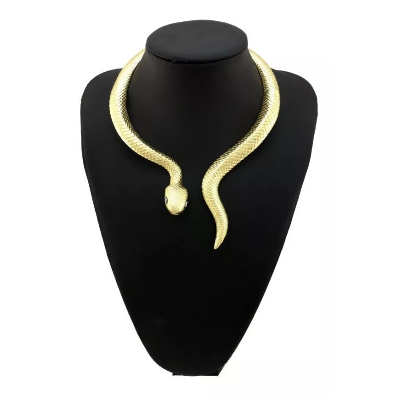 Dtup Collar Exótico Choker Serpiente Dorada Realista Acero