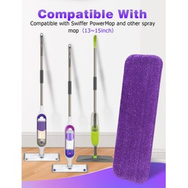 6-Pack Purple Reusable Mop Pads for Swiffer PowerMop, Mellbree Power Mop Pads Microfiber Mop Washable Pads