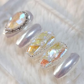 [Special limited edition‼️]Silver white ice full stone handmade nail tip - long ballerina / [기획한정‼️]실버화이트 얼음알 풀스톤 수제네일팁 - 롱발레리나