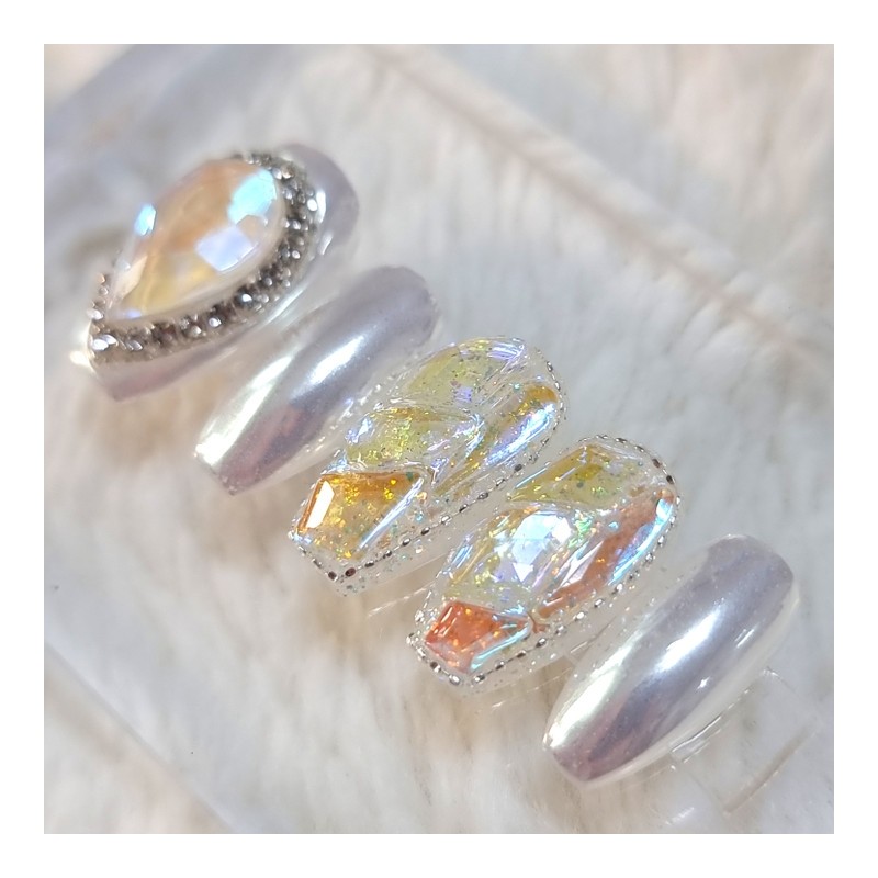 [Special limited edition‼️]Silver white ice full stone handmade nail tip