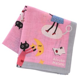Atsuko Matano 181001-0008-01 Printed Handkerchief, Meme Holiday (Pink), Women's Handkerchief, Approx. 20.9 inches (53 cm)