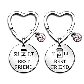 QMVMV Funny Best Friend Keyring 2PCs Friendship Gifts Tall and Short Best Friend Keychain BFF Gifts for Women Men Birthday Christmas Gifts Graduation Valentine's Day Gifts for Friends