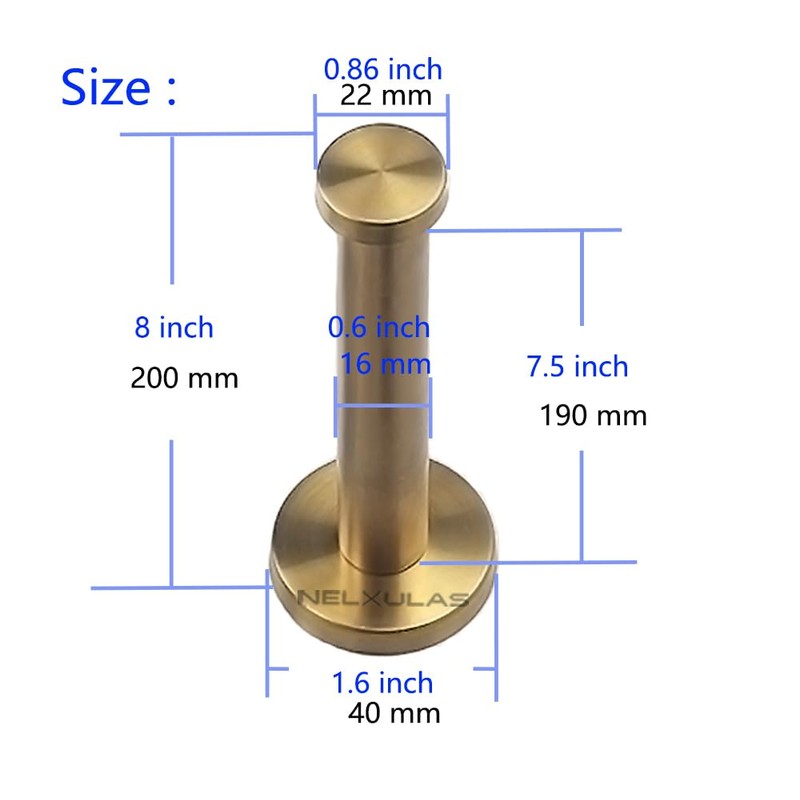 NELXULAS Golden Brushed Stainless Steel Single Heavy Duty Wall Mount